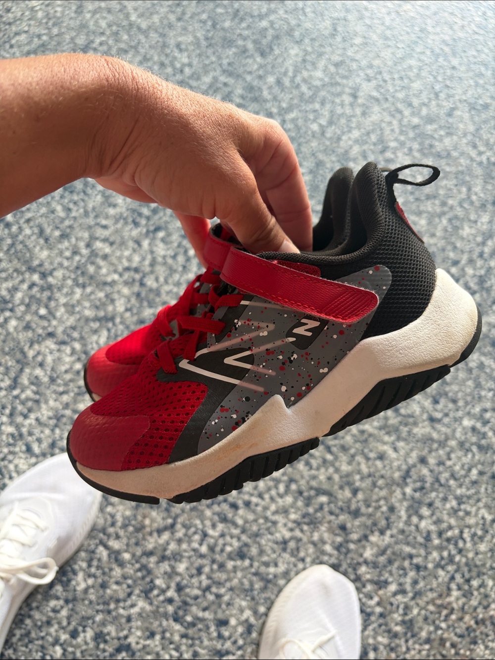 New Balance Kids Red and Black Athletic Sneakers with Gray Speckle